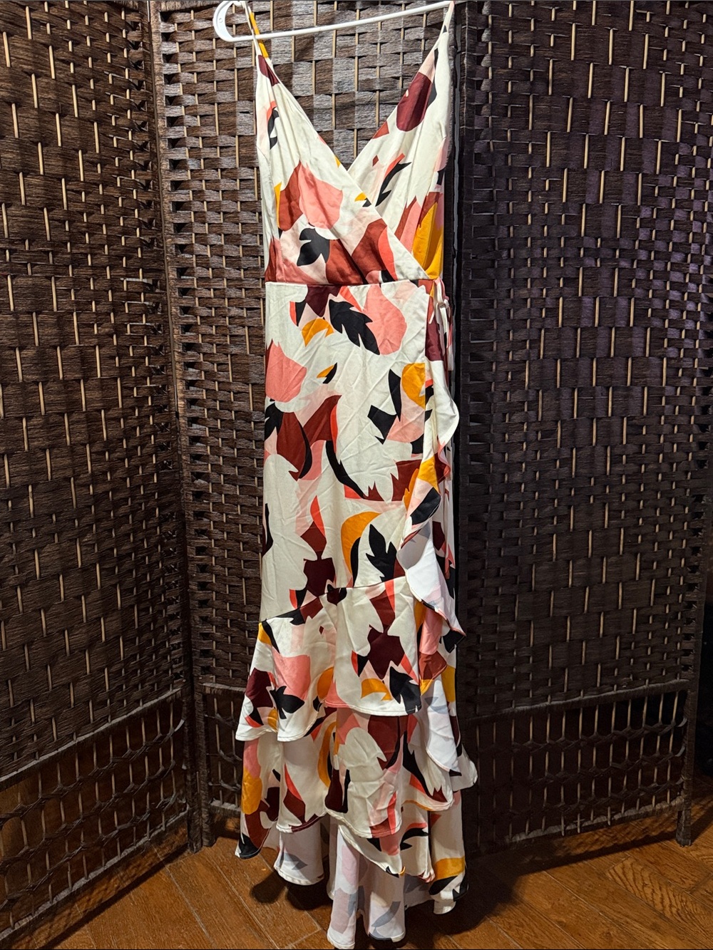 Nine West Cream Maxi Dress with Pink, Mustard & Black Abstract Motif